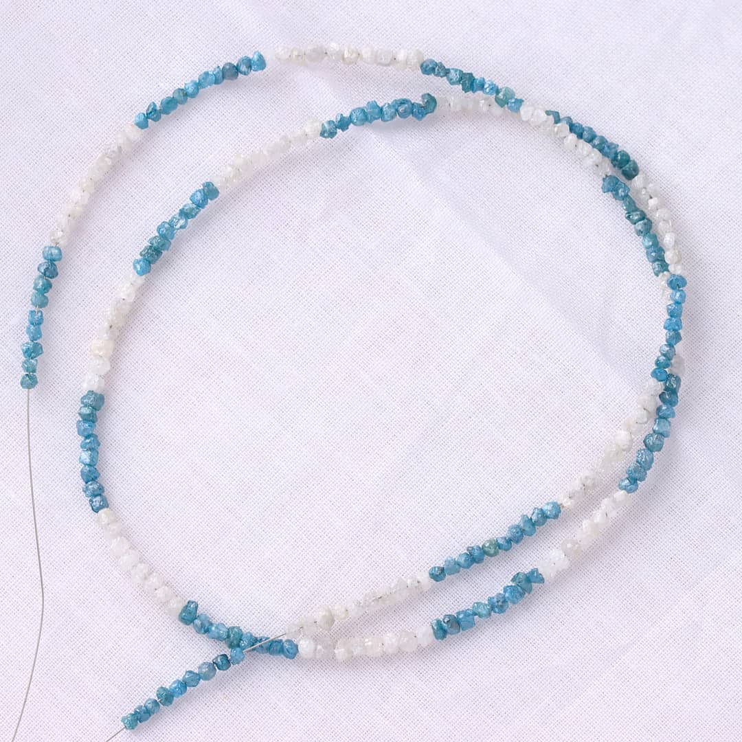Natural White And Blue Diamond Uncut Raw Beads, 2-3 MM Diamond Necklace, 16-Inch Strand