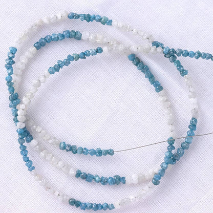 Natural White And Blue Diamond Uncut Raw Beads, 2-3 MM Diamond Necklace, 16-Inch Strand