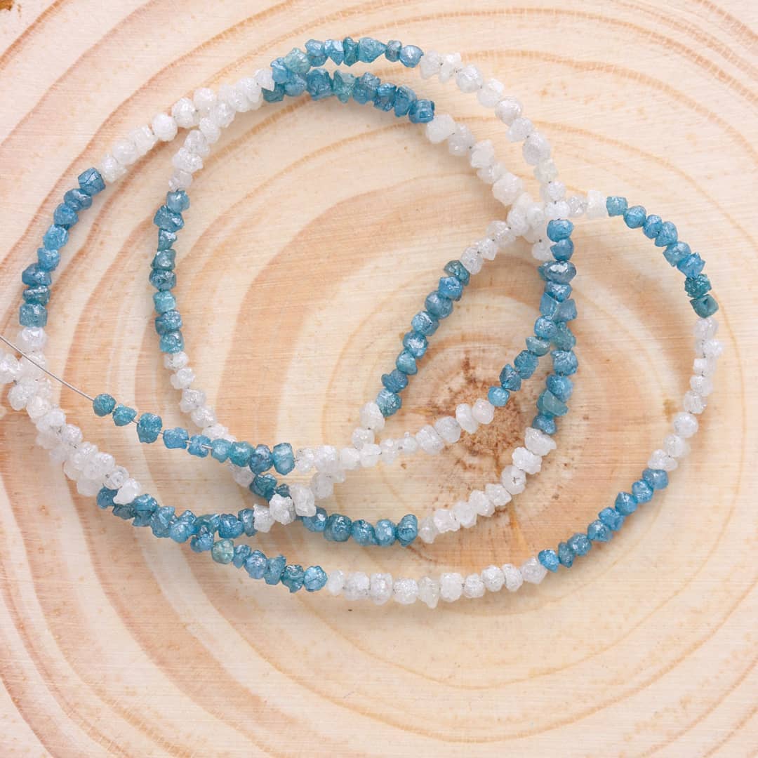 Natural White And Blue Diamond Uncut Raw Beads, 2-3 MM Diamond Necklace, 16-Inch Strand