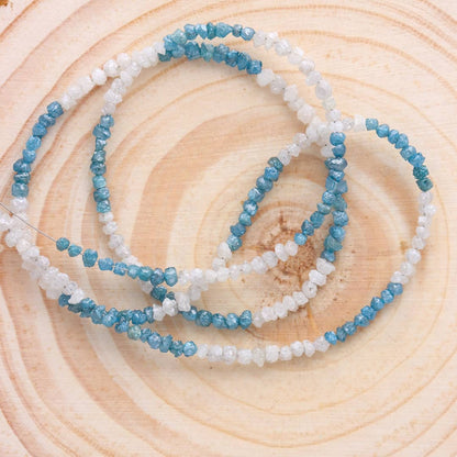 Natural White And Blue Diamond Uncut Raw Beads, 2-3 MM Diamond Necklace, 16-Inch Strand